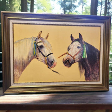 Óleo de Caballos Cartujanos por J. Lara - Cositas Antiguas – La Guadaña, Anticuarios Online en Jerez , vender antigüedades, muebles antiguos