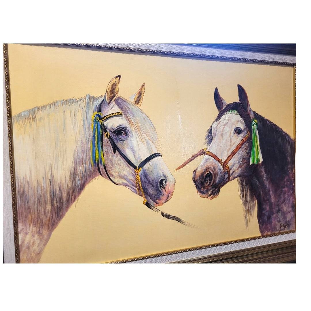 Óleo de Caballos Cartujanos por J. Lara - Cositas Antiguas – La Guadaña, Anticuarios Online en Jerez , vender antigüedades, muebles antiguos