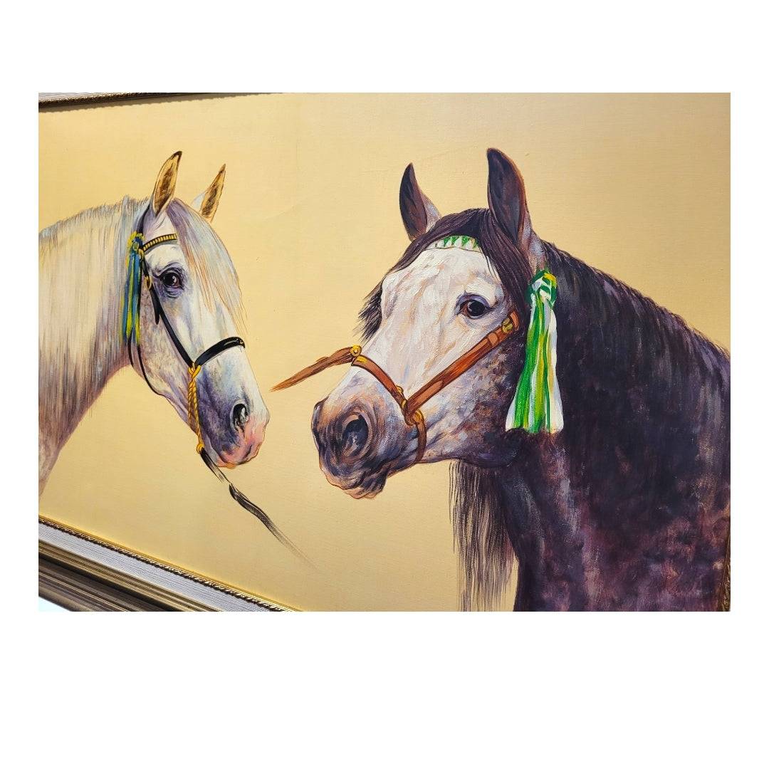 Óleo de Caballos Cartujanos por J. Lara - Cositas Antiguas – La Guadaña, Anticuarios Online en Jerez , vender antigüedades, muebles antiguos
