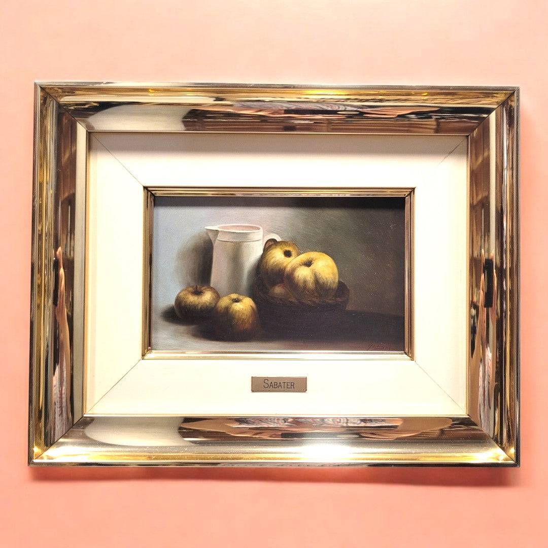 Óleo sobre tabla con membrillos y jarra - Sabater - Cositas Antiguas – La Guadaña, Anticuarios Online en Jerez , vender antigüedades, muebles antiguos