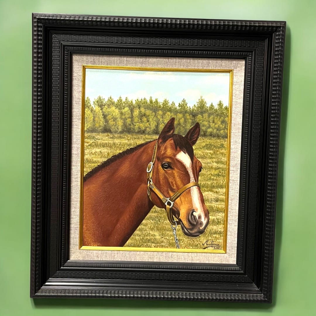 Óleo de caballo en el campo por Miguel Parra - Cositas Antiguas – La Guadaña, Anticuarios Online en Jerez , vender antigüedades, muebles antiguos