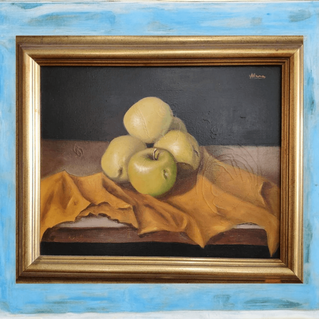 Oleo de bodegón con manzanas – Arte y tradición - Cositas Antiguas – La Guadaña, Anticuarios Online en Jerez , vender antigüedades, muebles antiguos