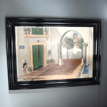 Óleo de paisaje de pueblo – Arte rural con encanto - Cositas Antiguas – La Guadaña, Anticuarios Online en Jerez , vender antigüedades, muebles antiguos