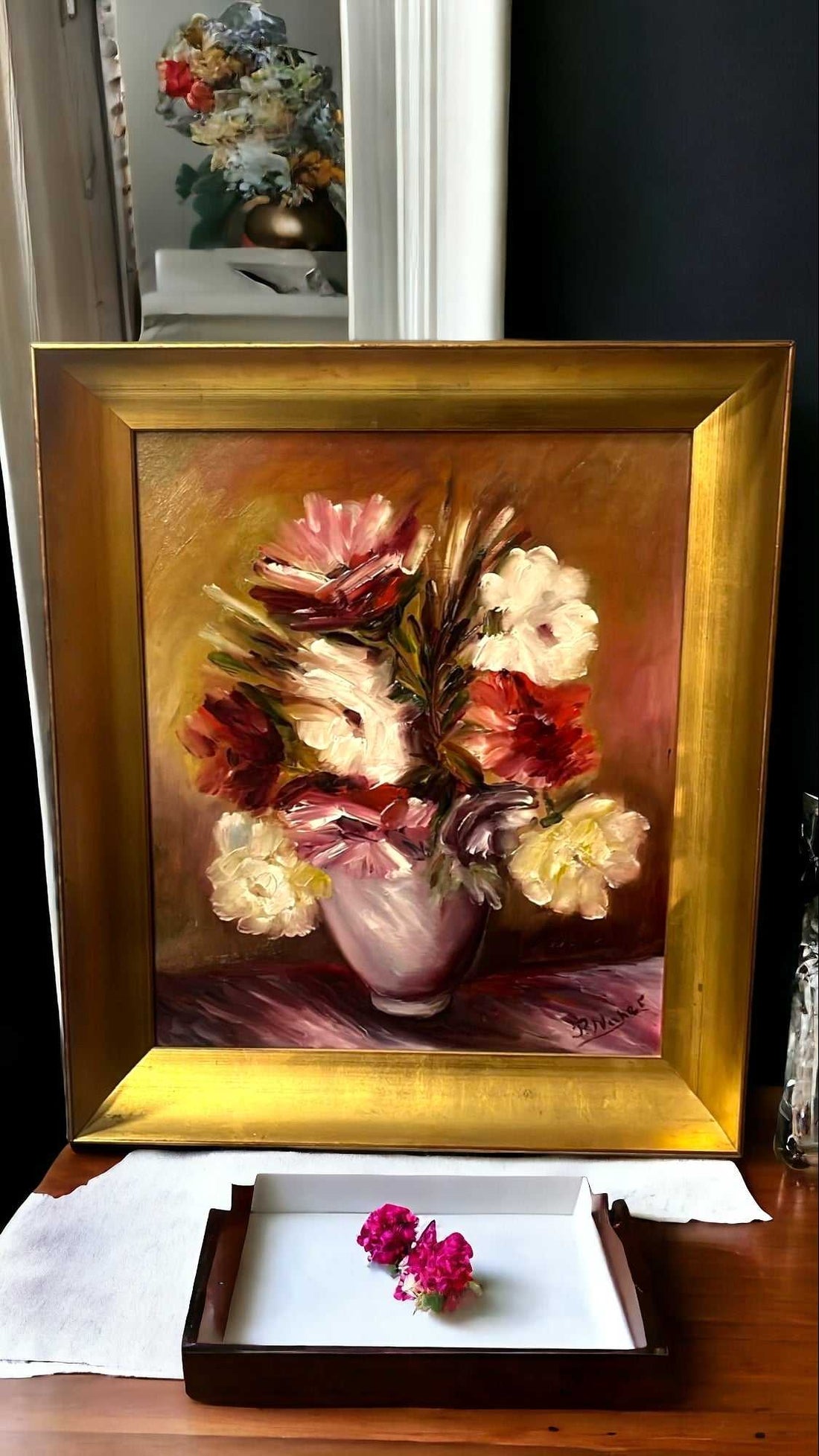 Óleo Floral de R. Naher - Arte Exquisito para Tu Hogar - Cositas Antiguas – La Guadaña, Anticuarios Online en Jerez , vender antigüedades, muebles antiguos