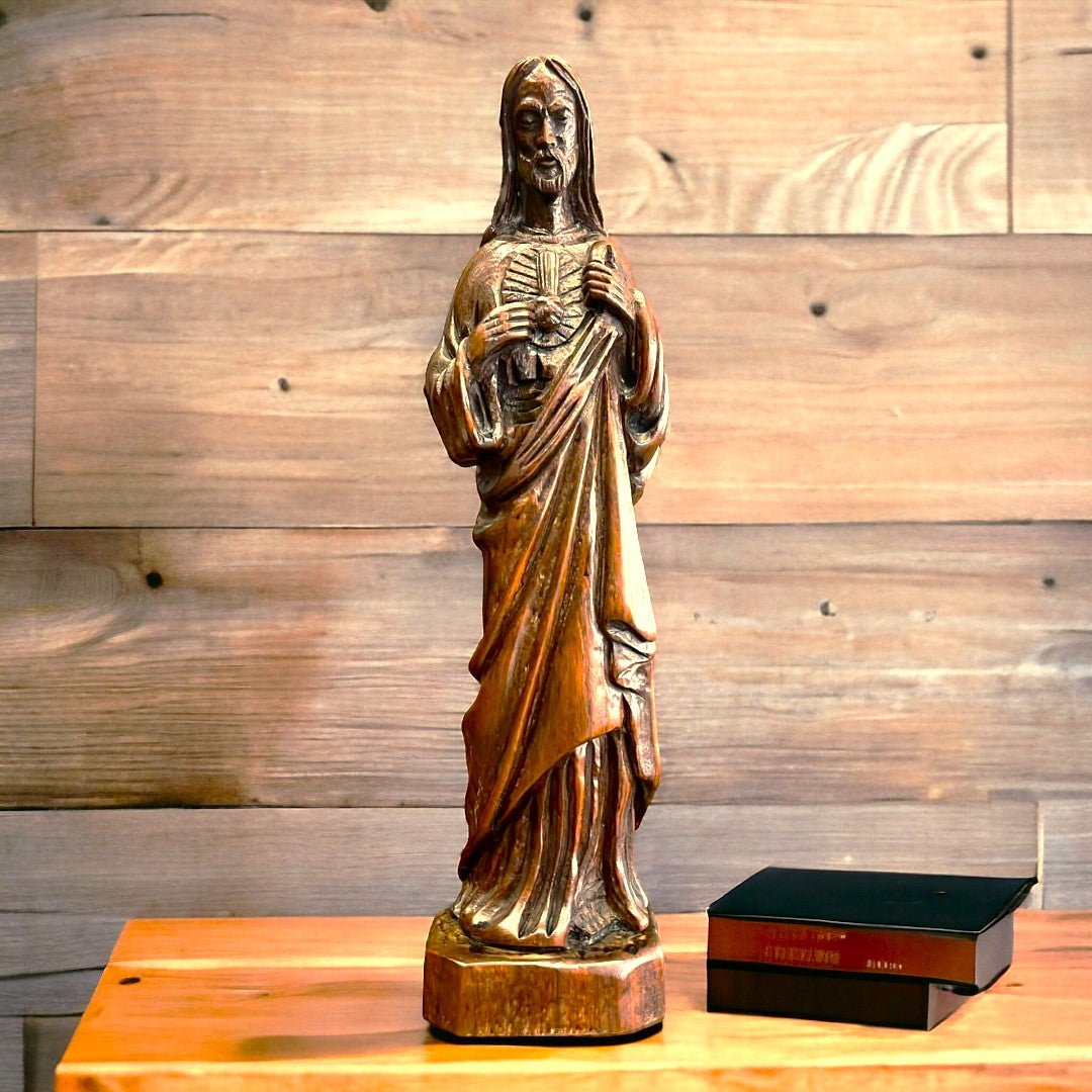 Sagrado Corazón - Talla en madera Jesus - Cositas Antiguas – La Guadaña, Anticuarios Online en Jerez , vender antigüedades, muebles antiguos