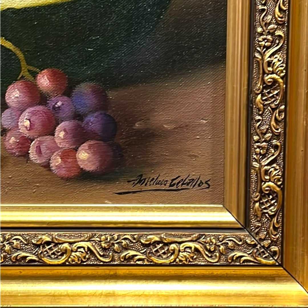 Óleo de Bodegón de Ceballos - Sandías y Uvas - Cositas Antiguas – La Guadaña, Anticuarios Online en Jerez , vender antigüedades, muebles antiguos