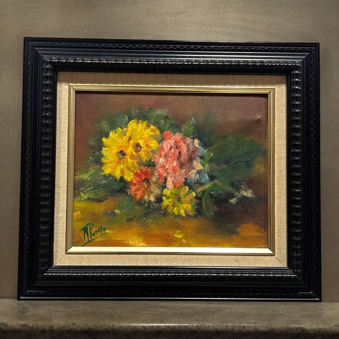 Óleo Original sobre Lienzo de Flores Firmado por M. Puerto - Cositas Antiguas – La Guadaña, Anticuarios Online en Jerez , vender antigüedades, muebles antiguos