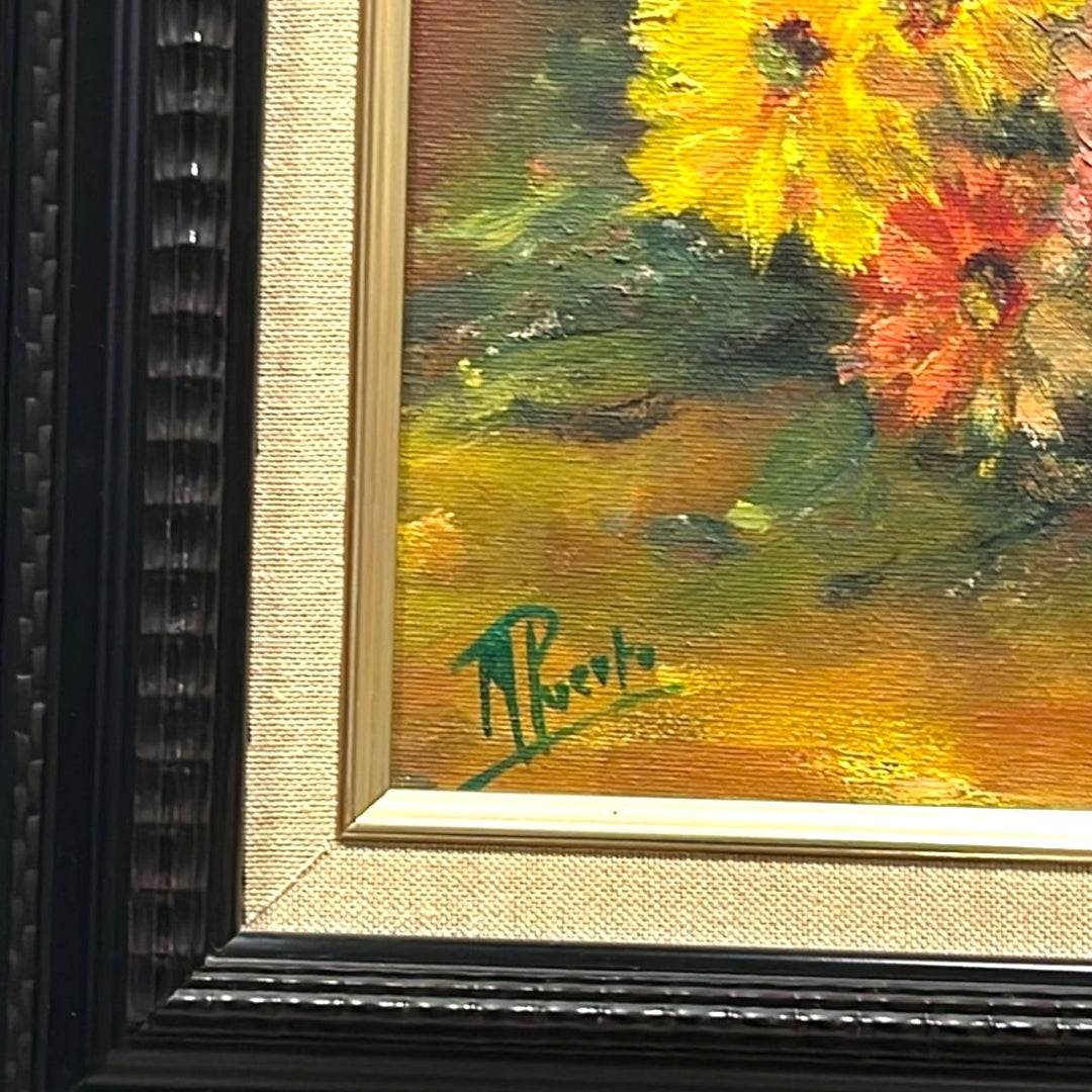 Óleo Original sobre Lienzo de Flores Firmado por M. Puerto - Cositas Antiguas – La Guadaña, Anticuarios Online en Jerez , vender antigüedades, muebles antiguos