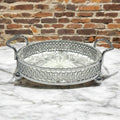 Entremesera de metal plateado y cristal con asas laterales - Cositas Antiguas – La Guadaña, Anticuarios Online en Jerez , vender antigüedades, muebles antiguos