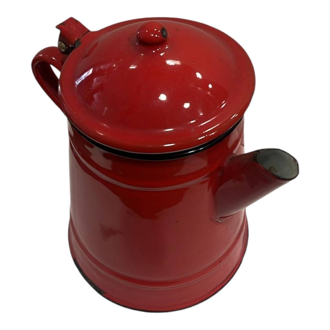 Cafetera o tetera de metal esmaltado rojo brillante - Cositas Antiguas – La Guadaña, Anticuarios Online en Jerez , vender antigüedades, muebles antiguos