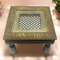 Mesa de Centro Baja de Madera y Metal con Reja India - Cositas Antiguas – La Guadaña, Anticuarios Online en Jerez , vender antigüedades, muebles antiguos