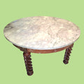 Mesa baja redonda de madera tallada con tapa de mármol - Cositas Antiguas – La Guadaña, Anticuarios Online en Jerez , vender antigüedades, muebles antiguos