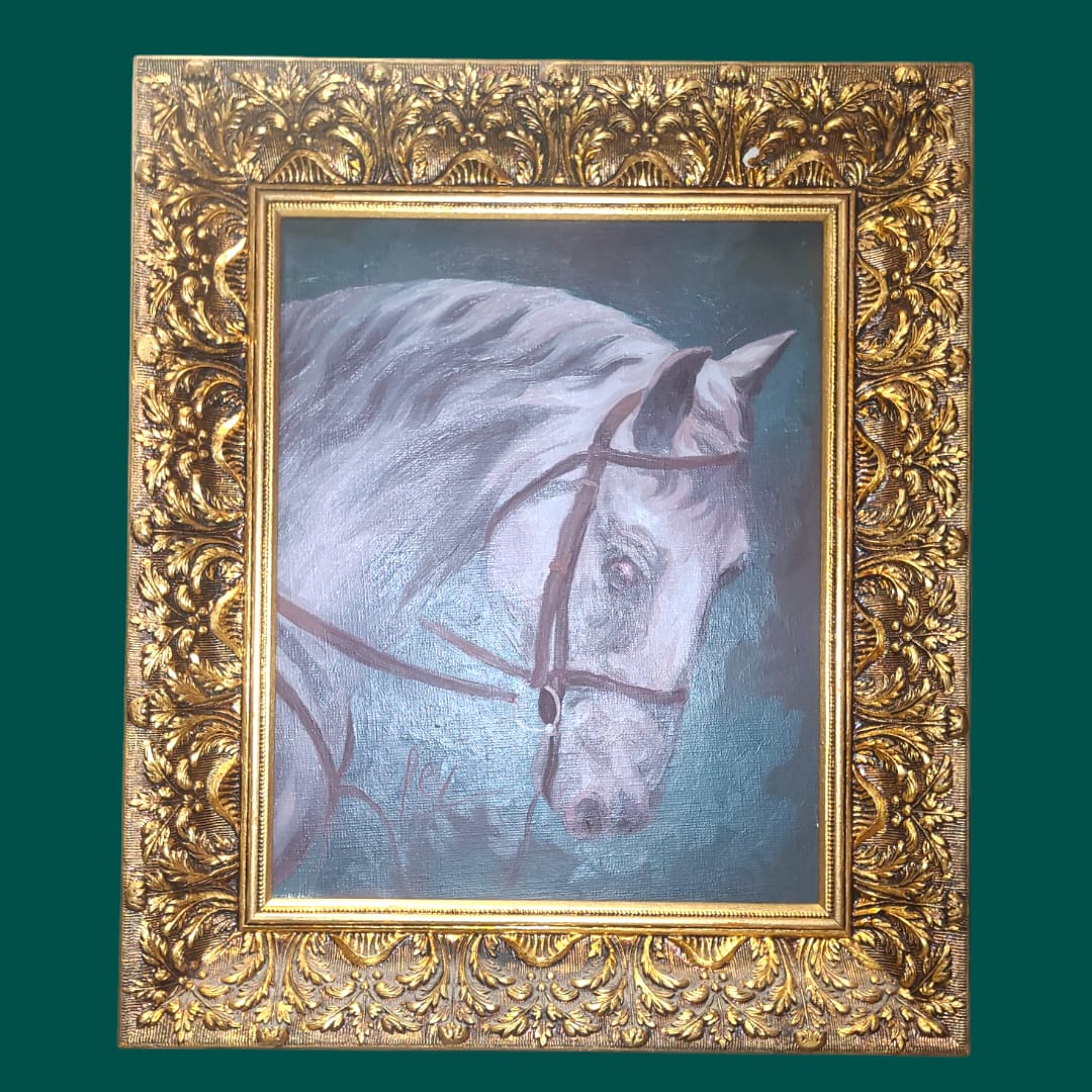 Óleo de caballo clásico elegante – Arte ecuestre en venta - Cositas Antiguas – La Guadaña, Anticuarios Online en Jerez , vender antigüedades, muebles antiguos
