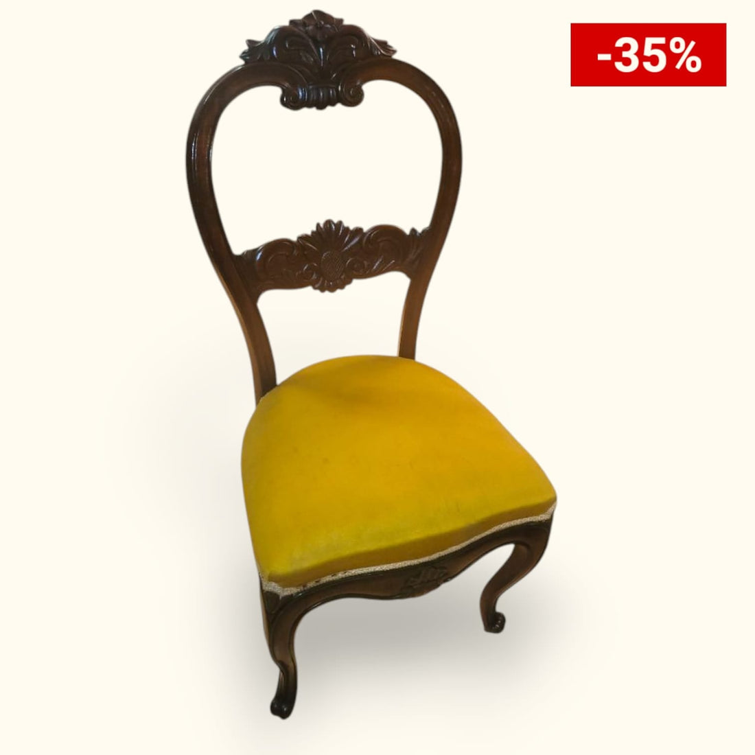 Sillas Isabelinas de Caoba Tapizado Amarillo – Vintage - Cositas Antiguas – La Guadaña, Anticuarios Online en Jerez , vender antigüedades, muebles antiguos