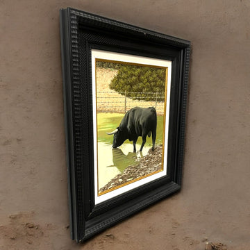 Óleo de toro en el campo firmado por Miguel Parra - Cositas Antiguas – La Guadaña, Anticuarios Online en Jerez , vender antigüedades, muebles antiguos