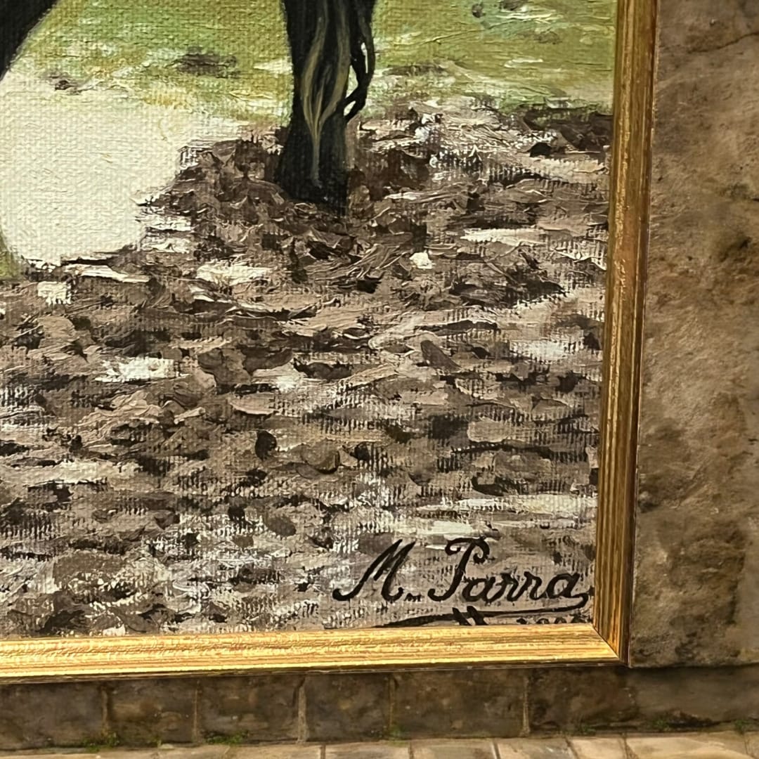 Óleo de toro en el campo firmado por Miguel Parra - Cositas Antiguas – La Guadaña, Anticuarios Online en Jerez , vender antigüedades, muebles antiguos
