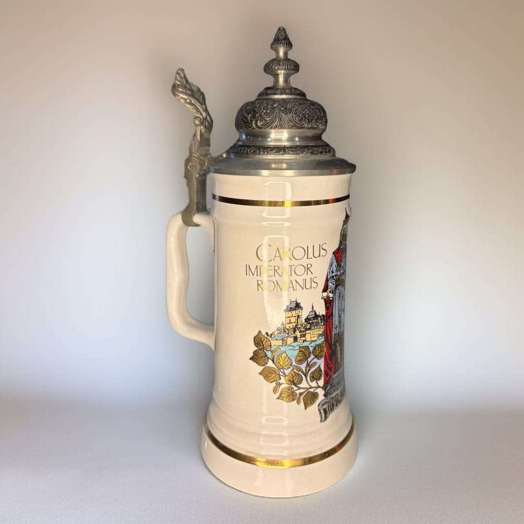 Jarra de cerveza alemana de porcelana con tapa metal - Cositas Antiguas – La Guadaña, Anticuarios Online en Jerez , vender antigüedades, muebles antiguos