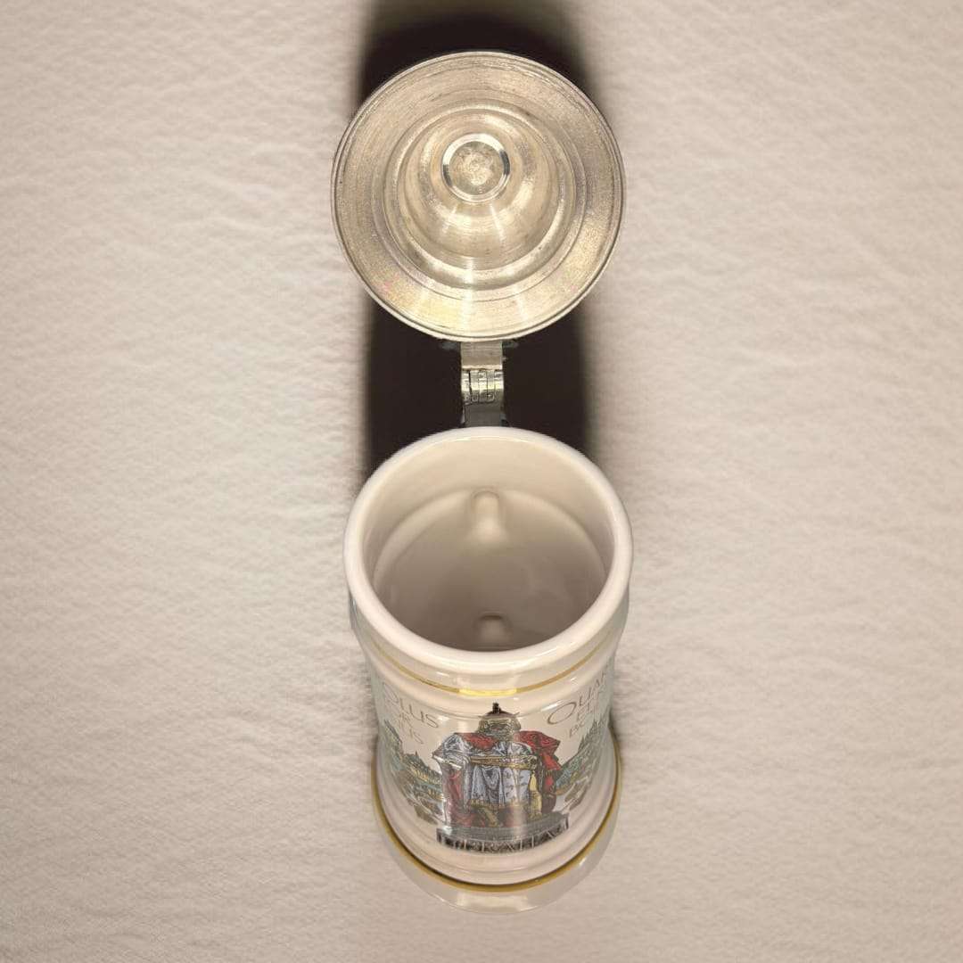 Jarra de cerveza alemana de porcelana con tapa metal - Cositas Antiguas – La Guadaña, Anticuarios Online en Jerez , vender antigüedades, muebles antiguos