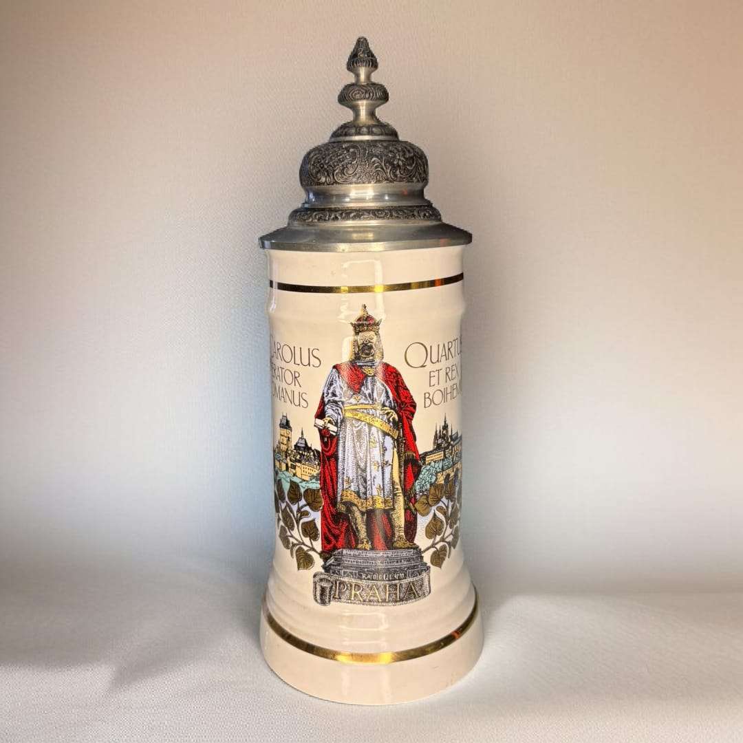 Jarra de cerveza alemana de porcelana con tapa metal - Cositas Antiguas – La Guadaña, Anticuarios Online en Jerez , vender antigüedades, muebles antiguos
