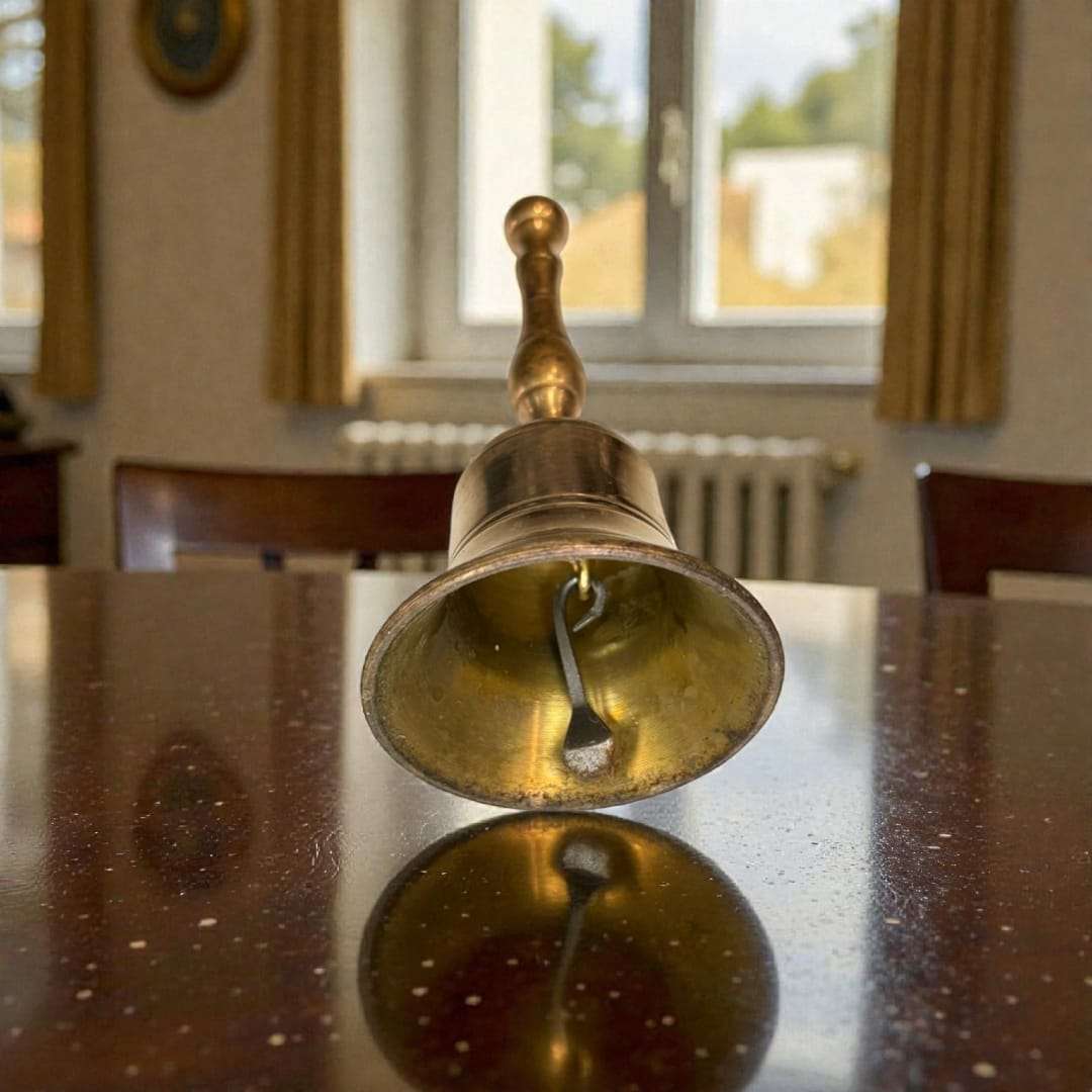 Campana de metal dorado antigua: sonido noble y decorativo - Cositas Antiguas – La Guadaña, Anticuarios Online en Jerez , vender antigüedades, muebles antiguos