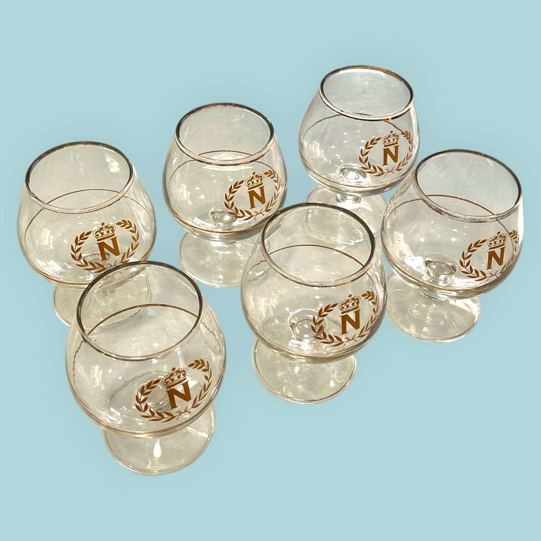 Lote de copas Napoleón de cristal con decoración dorada - Cositas Antiguas – La Guadaña, Anticuarios Online en Jerez , vender antigüedades, muebles antiguos