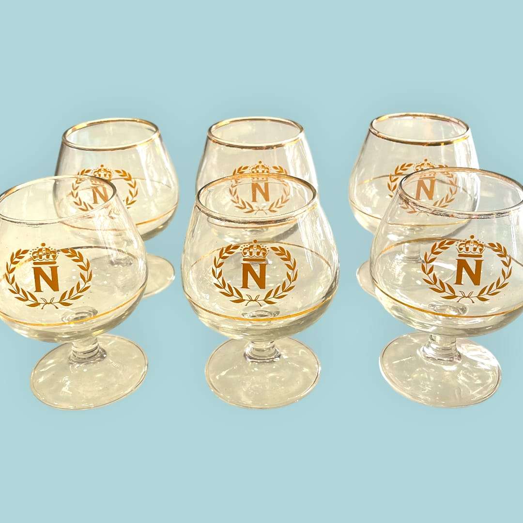 Lote de copas Napoleón de cristal con decoración dorada - Cositas Antiguas – La Guadaña, Anticuarios Online en Jerez , vender antigüedades, muebles antiguos