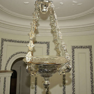 Lámpara Votiva de metal plateado colgante ornamental - Cositas Antiguas – La Guadaña, Anticuarios Online en Jerez , vender antigüedades, muebles antiguos