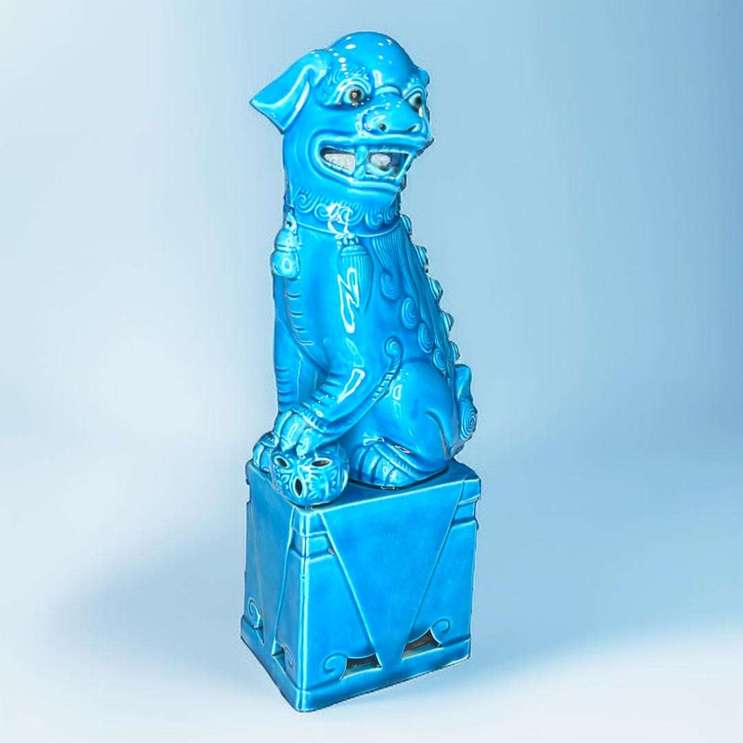 León Fu cerámica china azul 24 cm protector - Cositas Antiguas – La Guadaña, Anticuarios Online en Jerez , vender antigüedades, muebles antiguos
