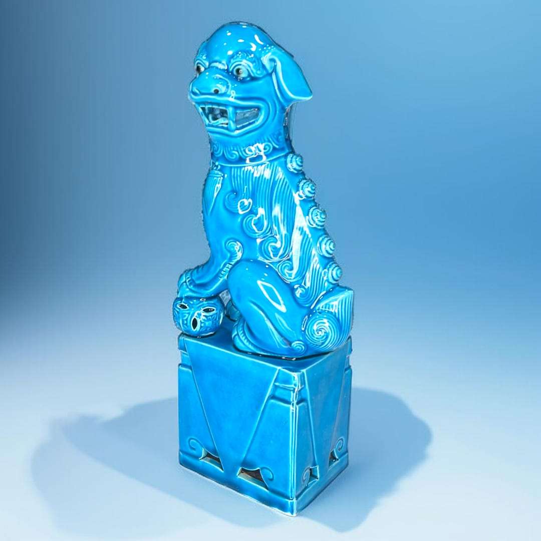 León Fu cerámica china azul 24 cm protector - Cositas Antiguas – La Guadaña, Anticuarios Online en Jerez , vender antigüedades, muebles antiguos