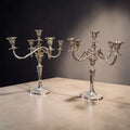 Candelabros de metal plateado de cinco luces - Cositas Antiguas – La Guadaña, Anticuarios Online en Jerez , vender antigüedades, muebles antiguos