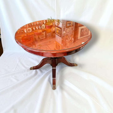 Mesa redonda de caoba con tapa de cristal | Antigua - Cositas Antiguas – La Guadaña, Anticuarios Online en Jerez , vender antigüedades, muebles antiguos