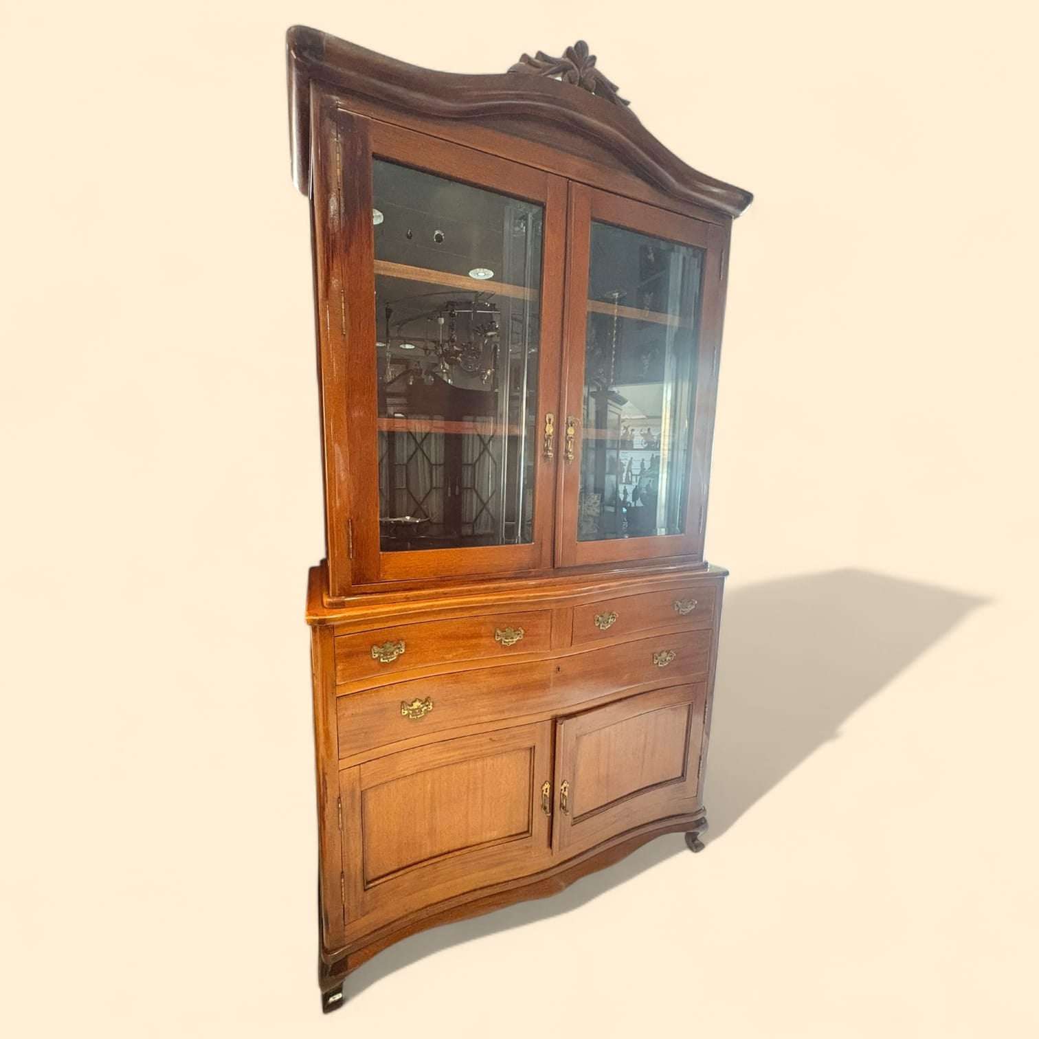 Vitrina de caoba antigua con cajones y puertas de cristal - Cositas Antiguas – La Guadaña, Anticuarios Online en Jerez , vender antigüedades, muebles antiguos