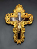 Crucifijo de Olot con marco dorado y cruz de caoba - Cositas Antiguas – La Guadaña, Anticuarios Online en Jerez , vender antigüedades, muebles antiguos