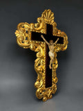Crucifijo de Olot con marco dorado y cruz de caoba - Cositas Antiguas – La Guadaña, Anticuarios Online en Jerez , vender antigüedades, muebles antiguos