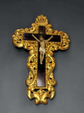 Crucifijo de Olot con marco dorado y cruz de caoba - Cositas Antiguas – La Guadaña, Anticuarios Online en Jerez , vender antigüedades, muebles antiguos