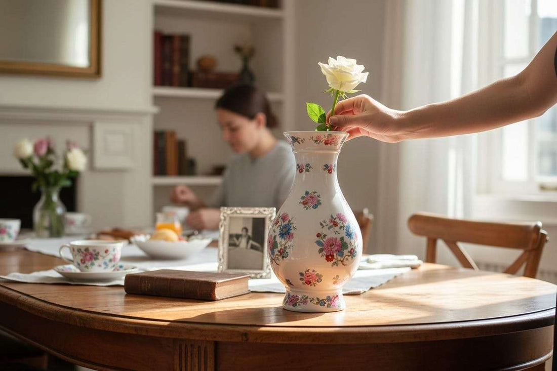 Florero de porcelana floral decorativo y elegante - Cositas Antiguas – La Guadaña, Anticuarios Online en Jerez , vender antigüedades, muebles antiguos