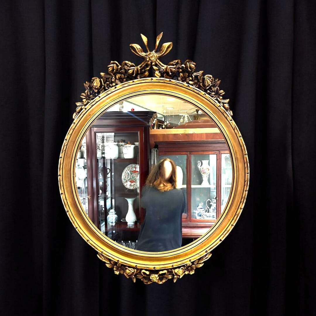 Espejo dorado antiguo de madera tallada elegante - Cositas Antiguas – La Guadaña, Anticuarios Online en Jerez , vender antigüedades, muebles antiguos