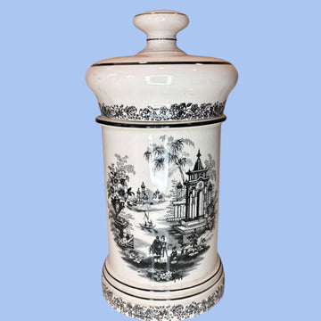 Albarelo de loza La Cartuja de Sevilla Pickman en negro clásico - Cositas Antiguas – La Guadaña, Anticuarios Online en Jerez , vender antigüedades, muebles antiguos