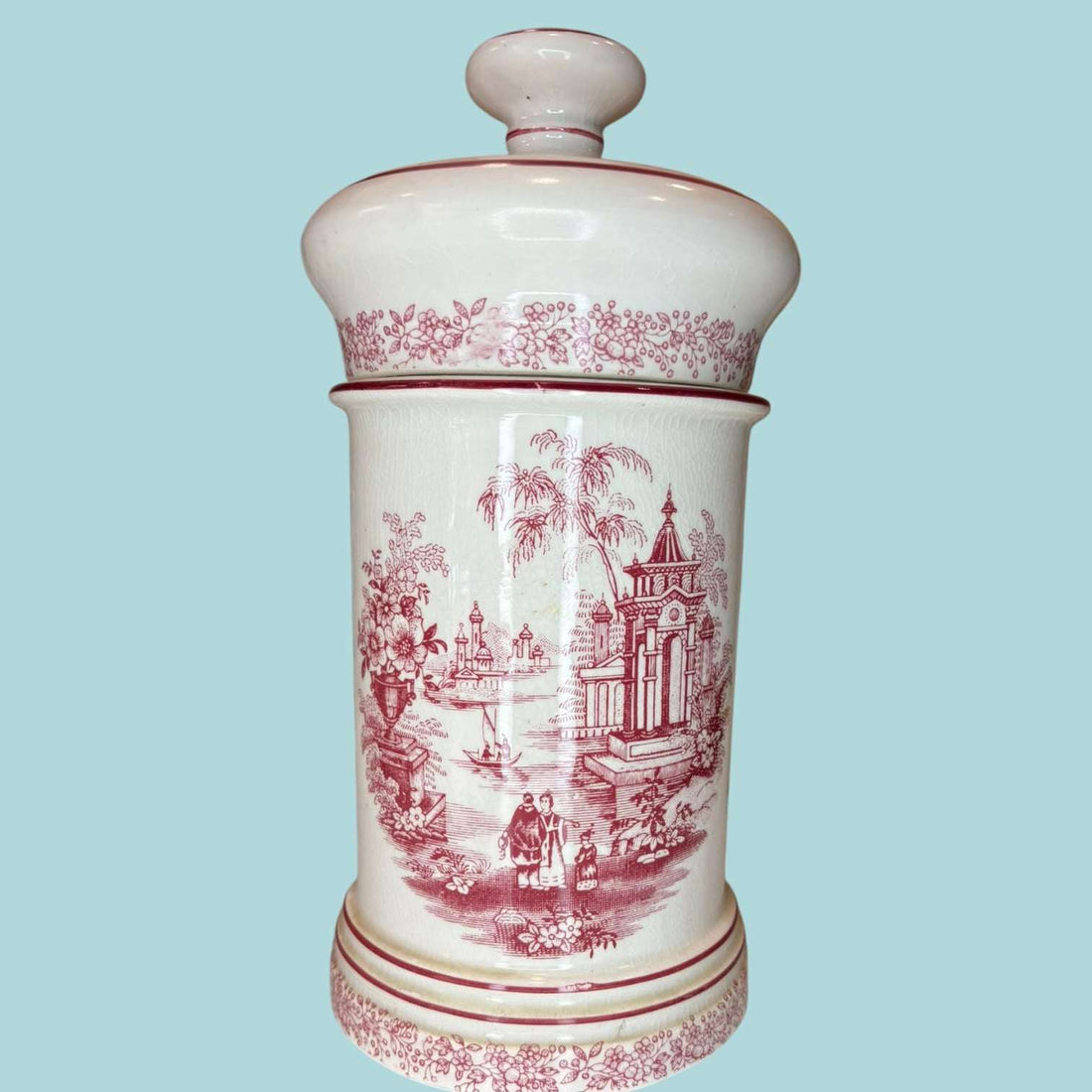 Albarelo de loza La Cartuja de Sevilla Pickman en rojo decorativo - Cositas Antiguas – La Guadaña, Anticuarios Online en Jerez , vender antigüedades, muebles antiguos