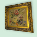 Cuadro óleo floral sobre textil con marco dorado - Cositas Antiguas – La Guadaña, Anticuarios Online en Jerez , vender antigüedades, muebles antiguos
