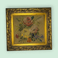 Cuadro óleo floral sobre textil con marco dorado - Cositas Antiguas – La Guadaña, Anticuarios Online en Jerez , vender antigüedades, muebles antiguos
