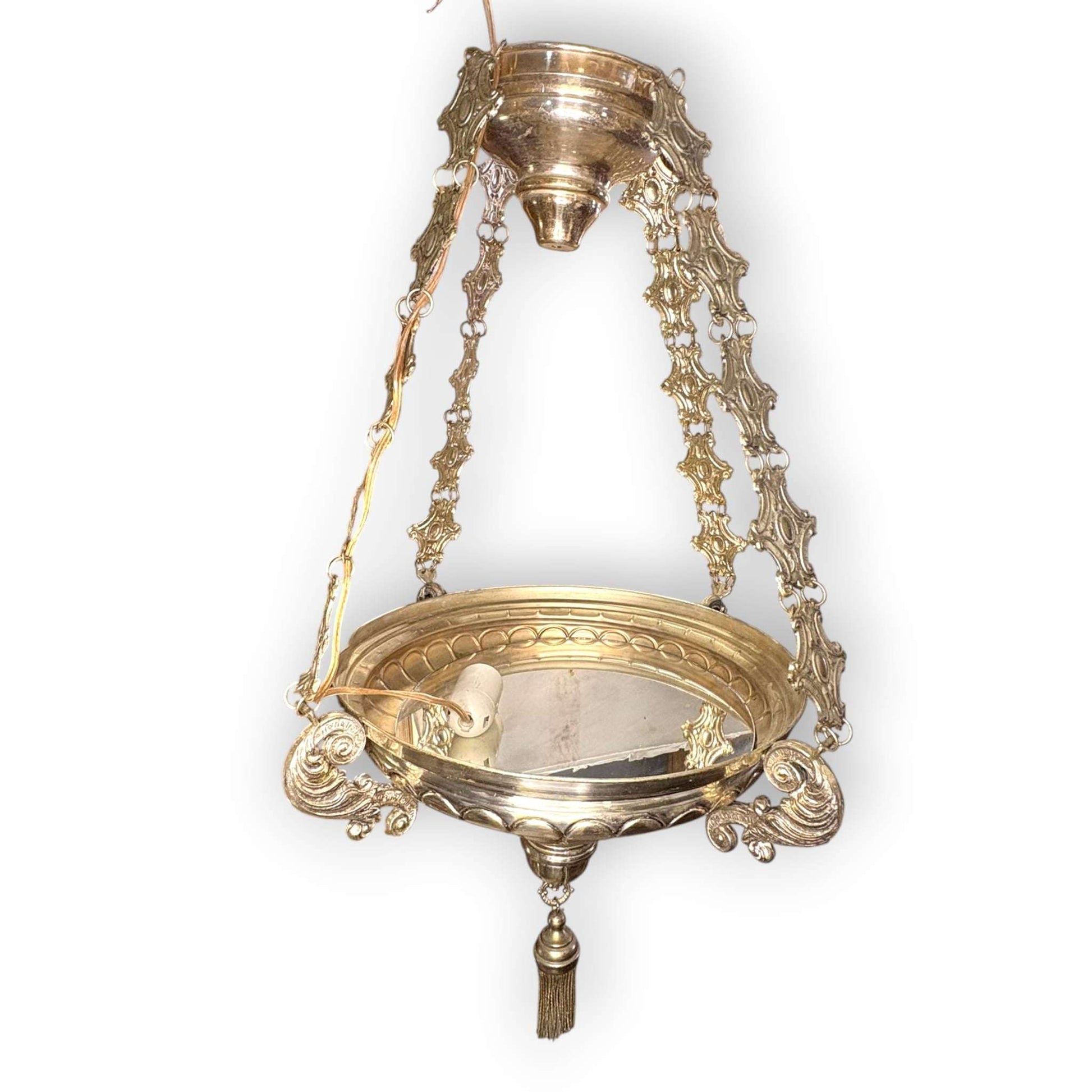 Lámpara votiva antigua de techo en metal decorativo - Cositas Antiguas – La Guadaña, Anticuarios Online en Jerez , vender antigüedades, muebles antiguos