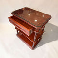Mesa TV de caoba con tapa de cristal y cajón secreto - Cositas Antiguas – La Guadaña, Anticuarios Online en Jerez , vender antigüedades, muebles antiguos