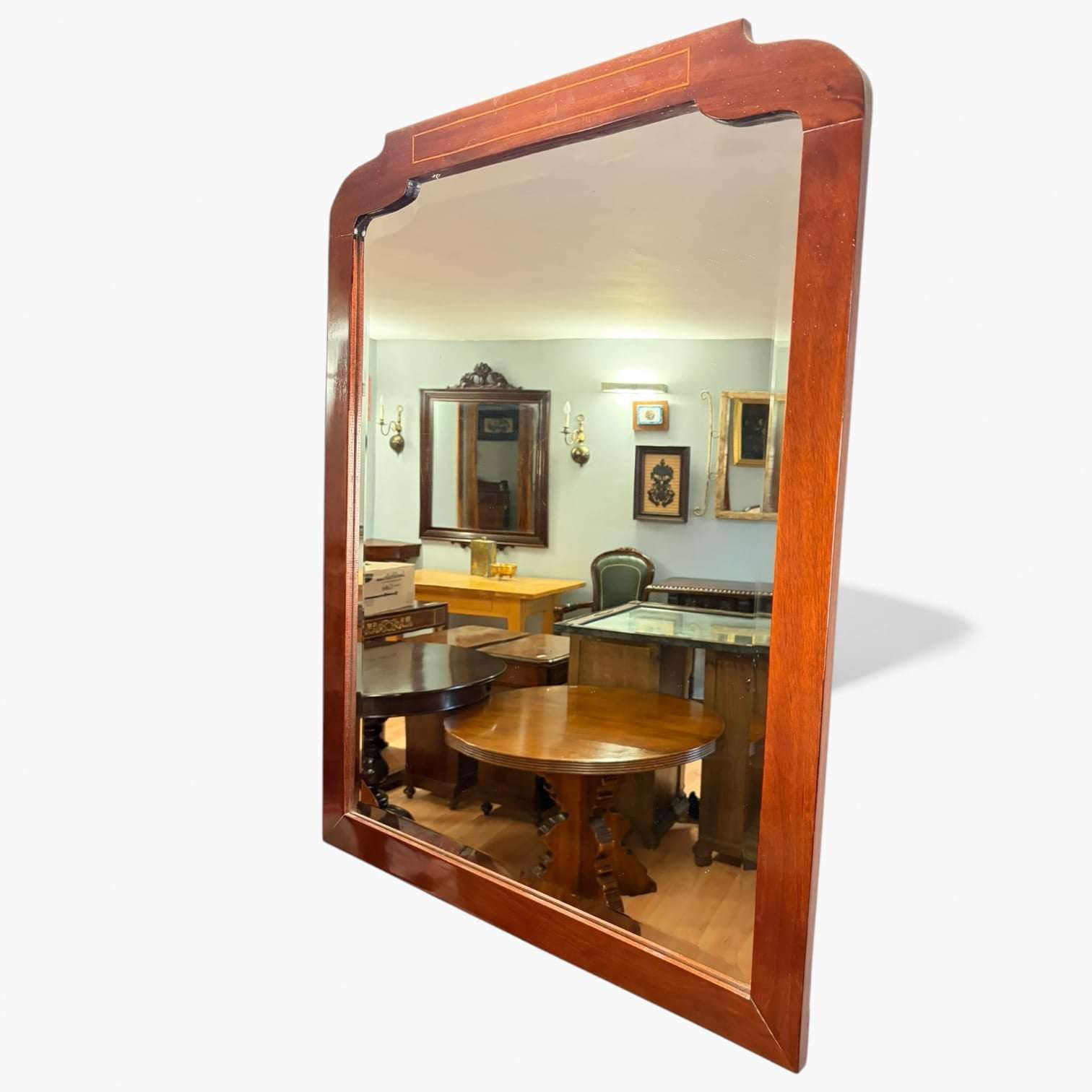 Espejo de caoba con cristal biselado y taracea - Cositas Antiguas – La Guadaña, Anticuarios Online en Jerez , vender antigüedades, muebles antiguos
