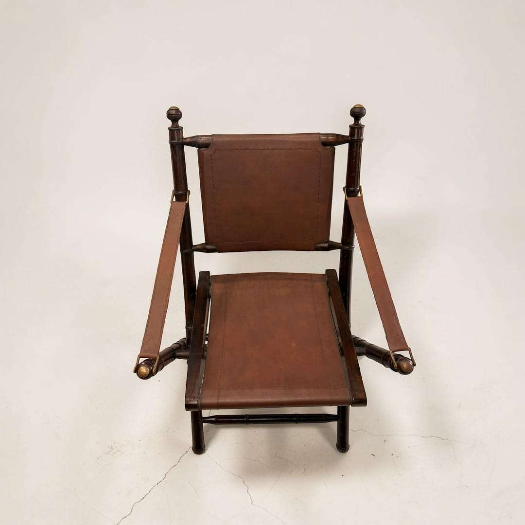 Silla plegable antigua de madera y cuero estilo clásico - Cositas Antiguas – La Guadaña, Anticuarios Online en Jerez , vender antigüedades, muebles antiguos