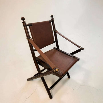 Silla plegable antigua de madera y cuero estilo clásico - Cositas Antiguas – La Guadaña, Anticuarios Online en Jerez , vender antigüedades, muebles antiguos