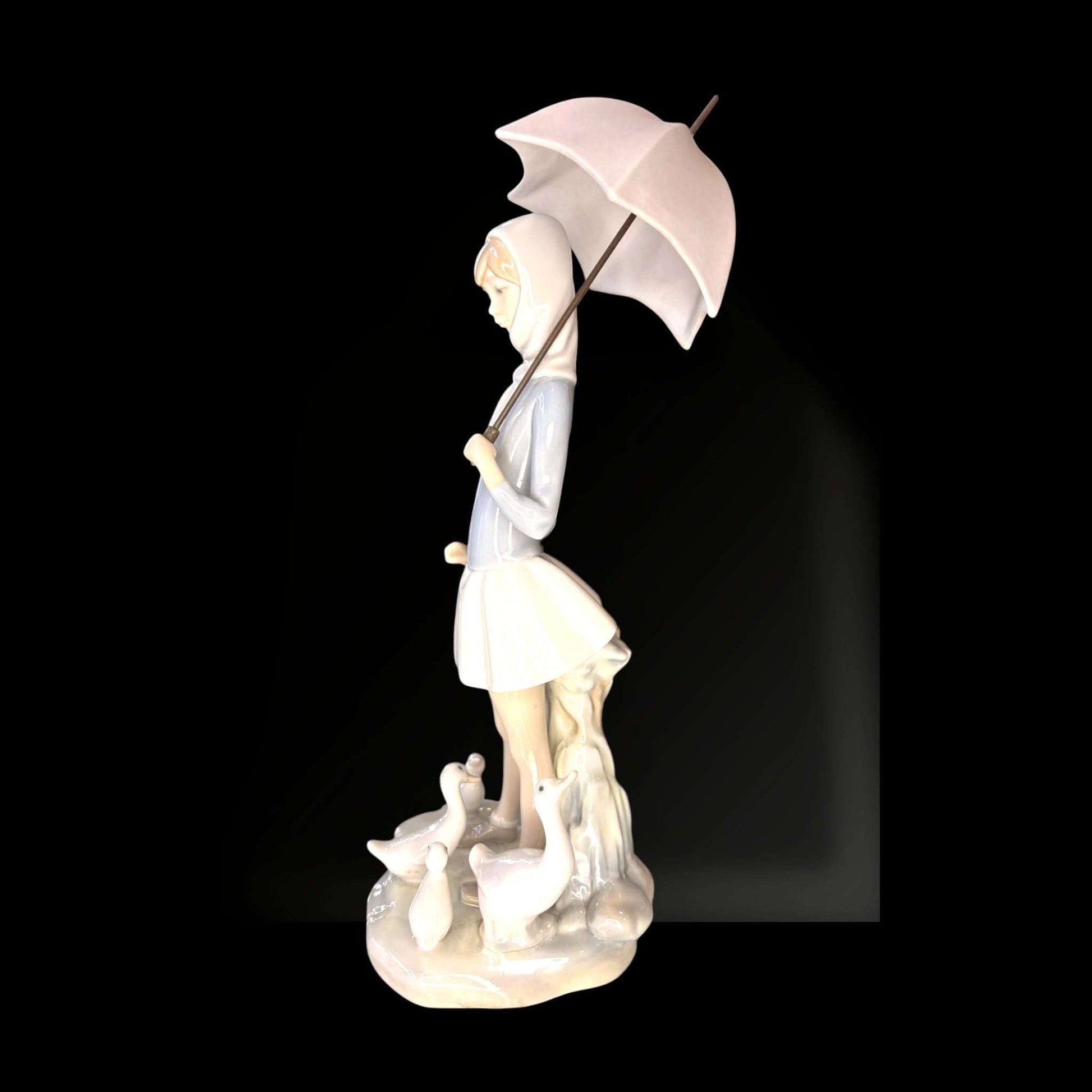 Figura Lladró niña con paraguas y ocas porcelana - Cositas Antiguas – La Guadaña, Anticuarios Online en Jerez , vender antigüedades, muebles antiguos