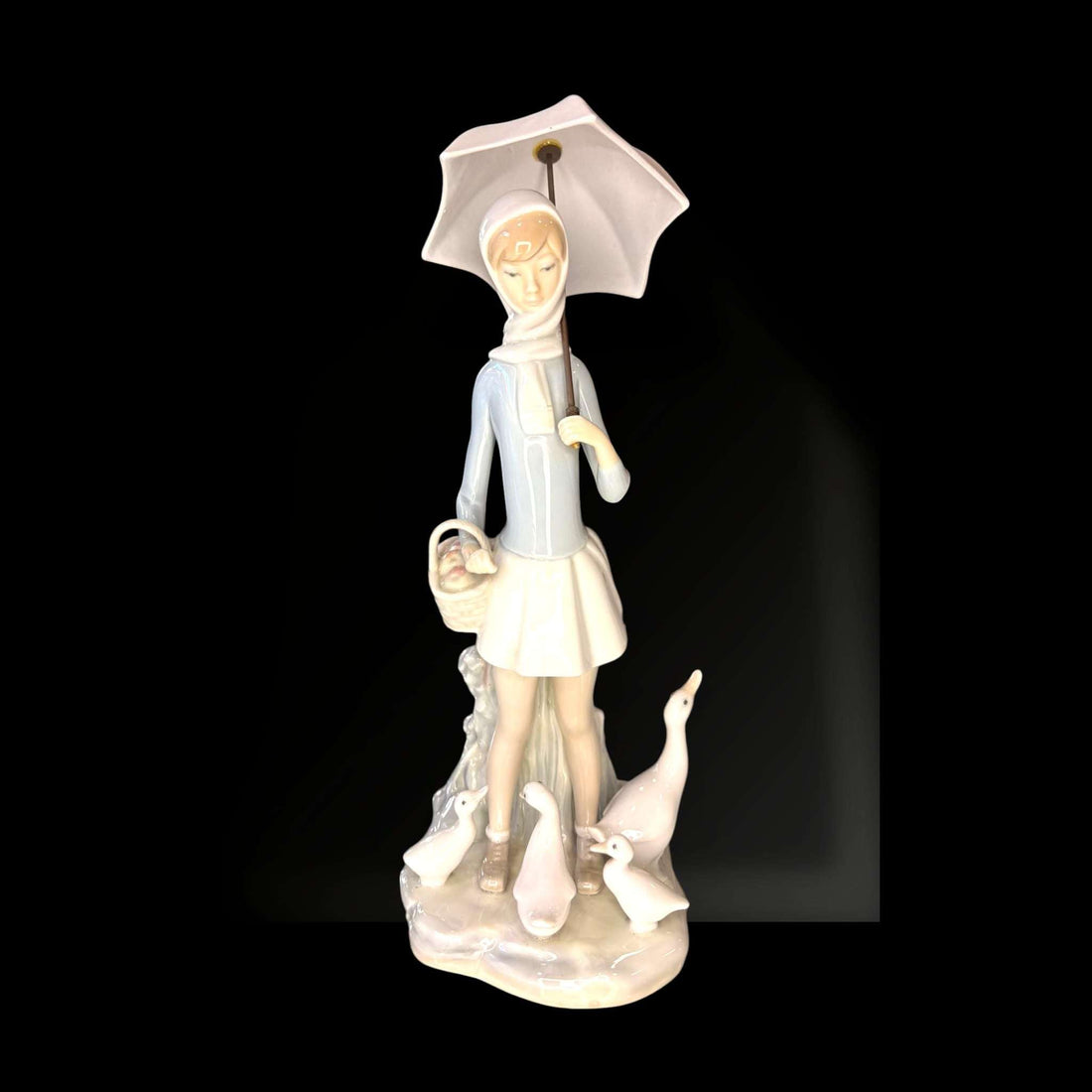 Figura Lladró niña con paraguas y ocas porcelana - Cositas Antiguas – La Guadaña, Anticuarios Online en Jerez , vender antigüedades, muebles antiguos