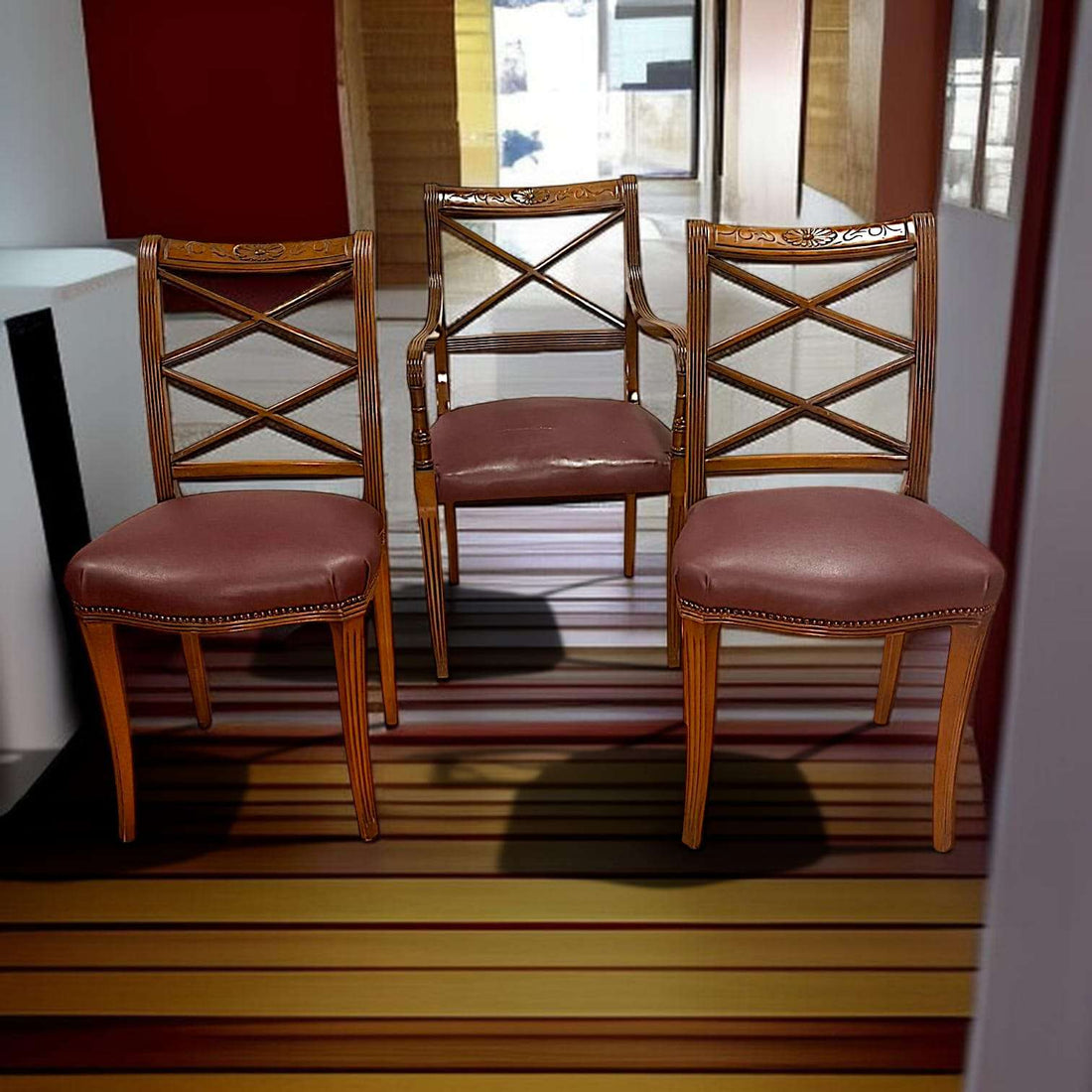 Sillón de despacho con dos sillas de caoba antiguas - Cositas Antiguas – La Guadaña, Anticuarios Online en Jerez , vender antigüedades, muebles antiguos