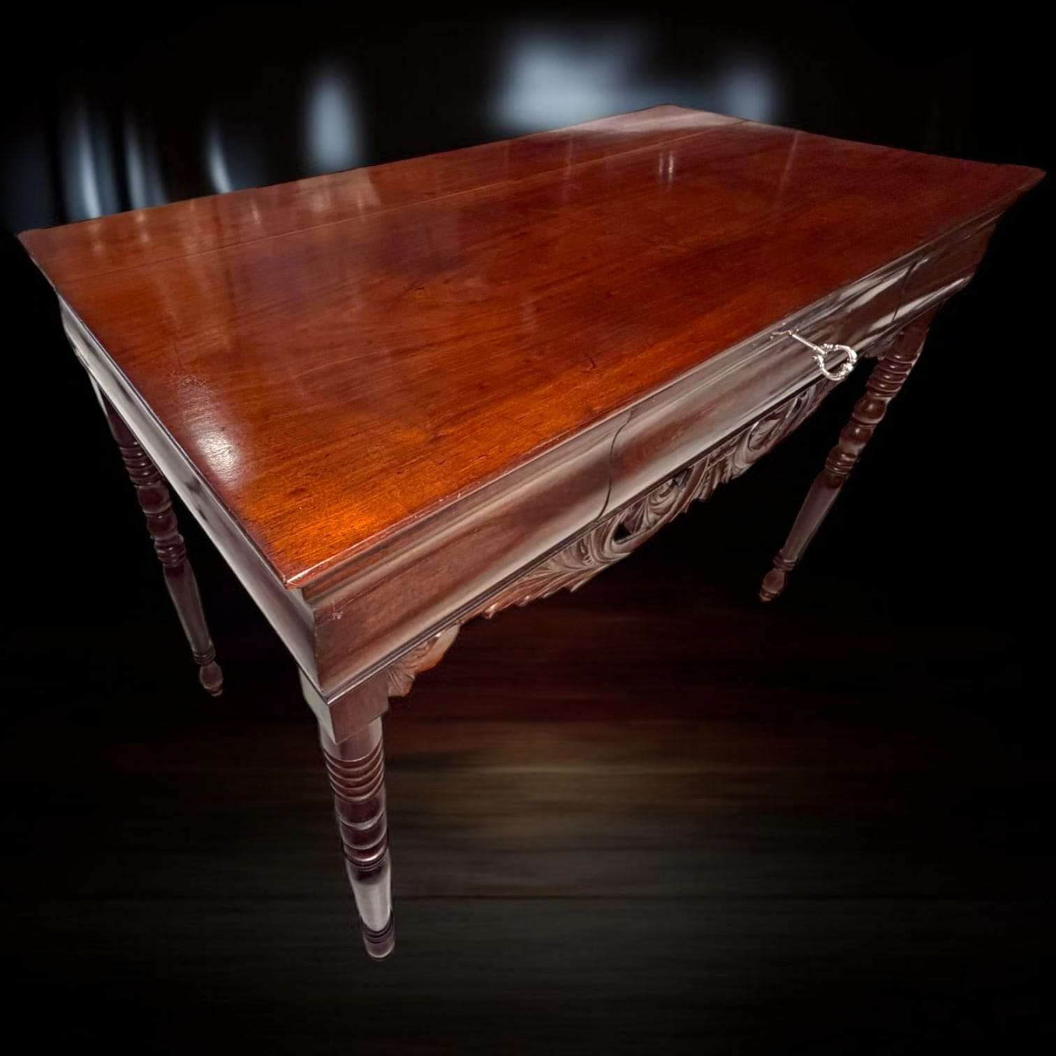 Mesa consola antigua de caoba con cajón y talla decorativa - Cositas Antiguas – La Guadaña, Anticuarios Online en Jerez , vender antigüedades, muebles antiguos